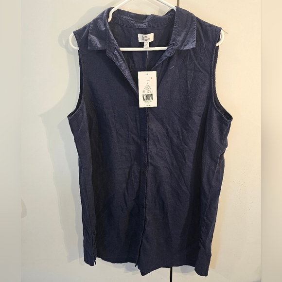 Kim Rogers Navy Sleeveless Dress Large Linen Blend - Picture 1 of 9
